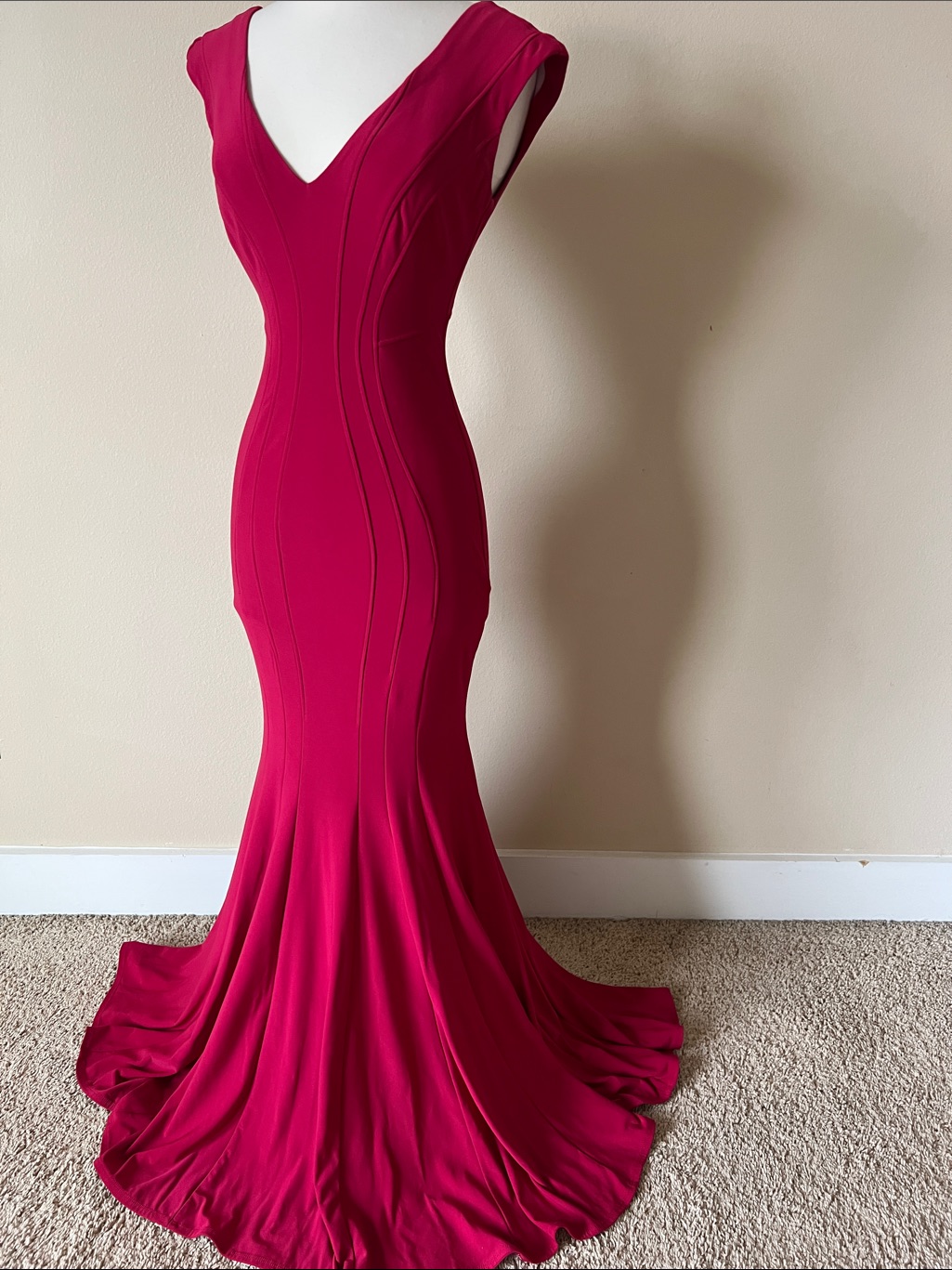 Betsy & Adam Deep Pink V-Neck Mermaid Maxi Dress